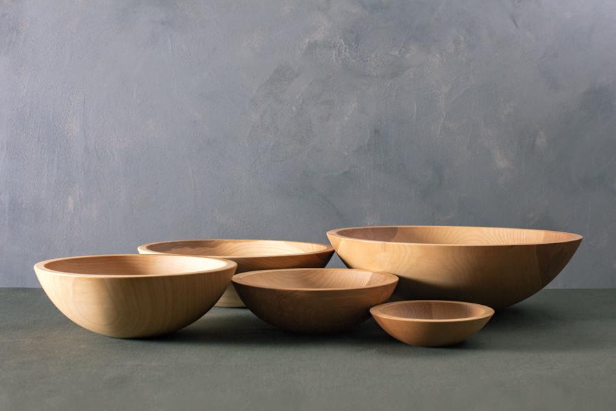 set of solid wood bowls