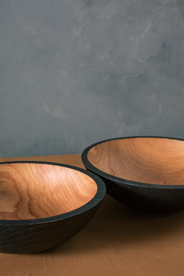 oxidized wood serving bowls