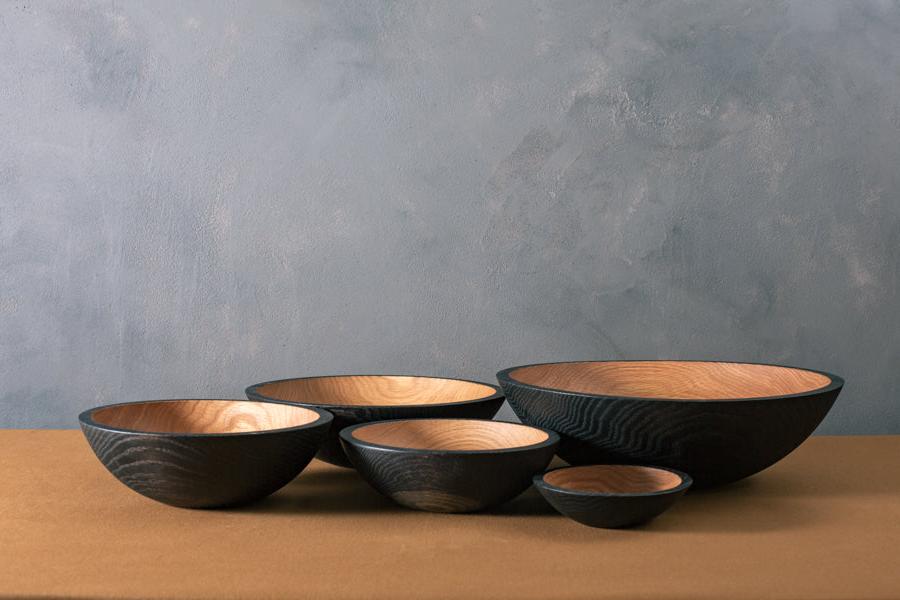 blackened wood bowls